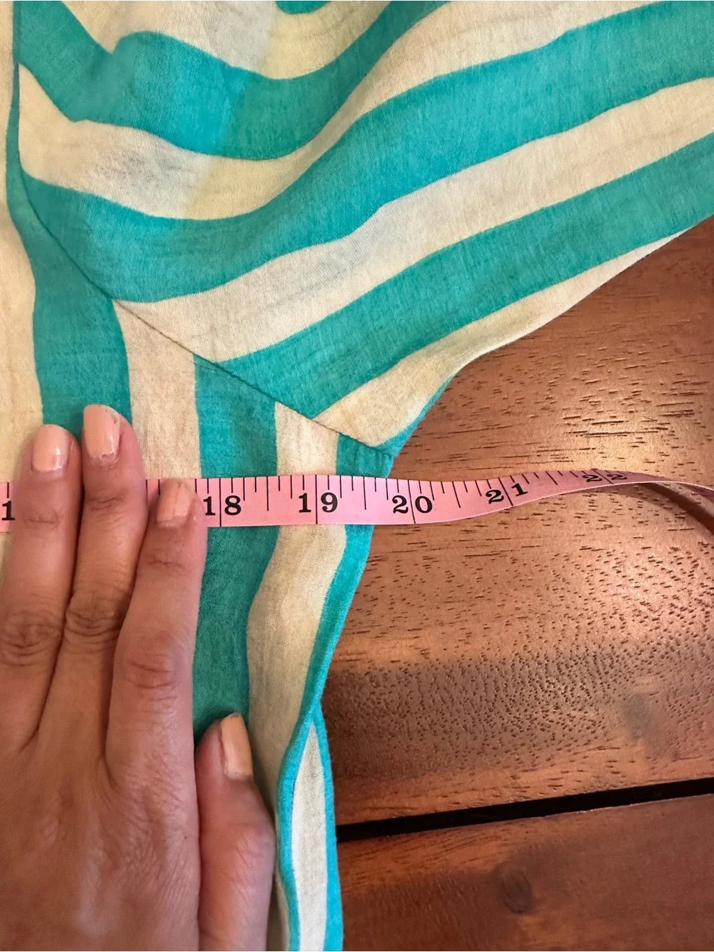 Linen Striped Turquoise and White Tunic Kurta Swimsuit coverup with pockets - Picture 6 of 8